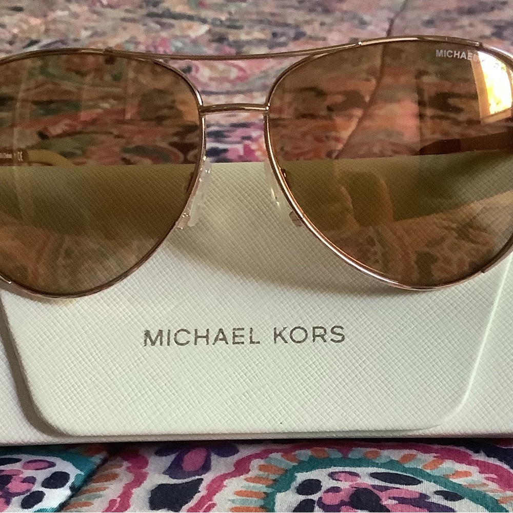 Michael Kors Gold-Toned Aviator Sunglasses - Picture 3 of 5